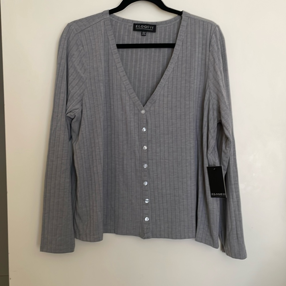 Long Sleeved Light Weight V-Neck Front Button Plus Size Top